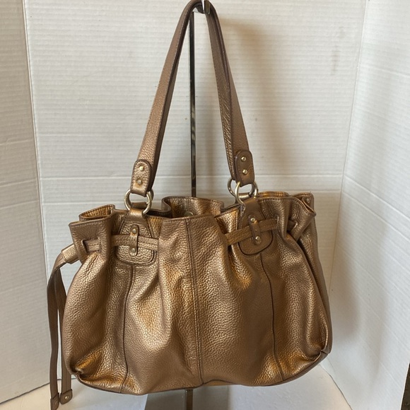 VGUC. Sigrid Olsen Brown/Bronze leather shoulder bag/drawstring bag. - Picture 2 of 16